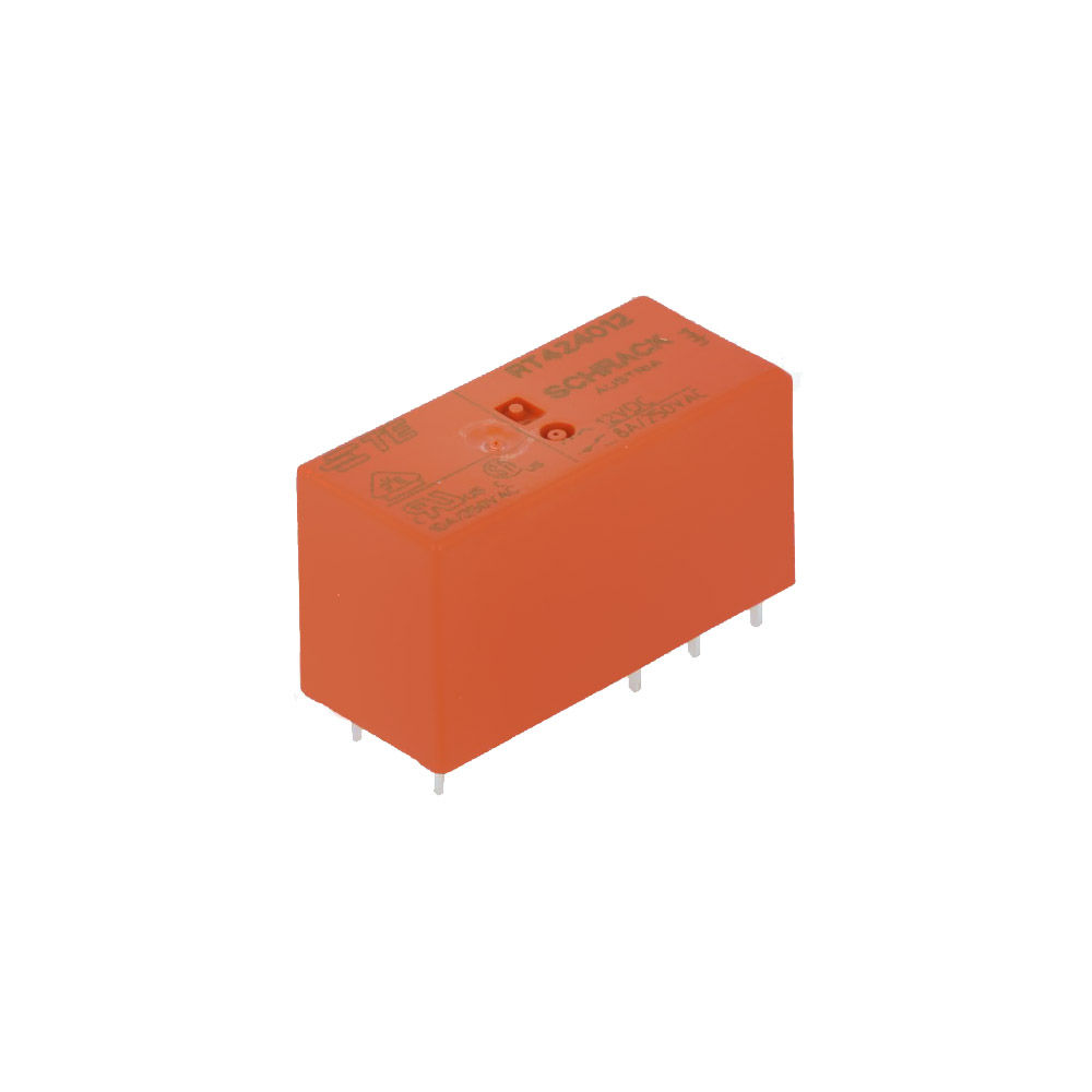 Relé 12v 8a inv. duplo 6+2p. rt424012 schrack