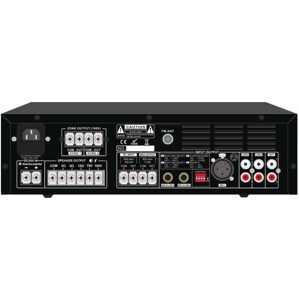 PAA 60M2Z back Amplificador sonor. 60w 4-16r/100v. 2-Zon usb+sd+fm PAA60M2Z Karma