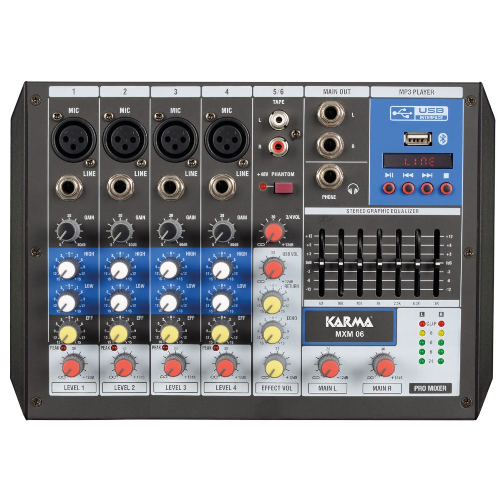 mxm06 Mesa de Mistura 6 canais 4mic+2st+usb+blue MXM06 KARMA